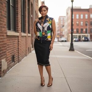 Chic Blue Pencil Skirt by Tommy Hilfiger and Ralph Lauren Top very Stylish.